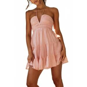 NEW ROSA CLOTHING halter mini dress in pink